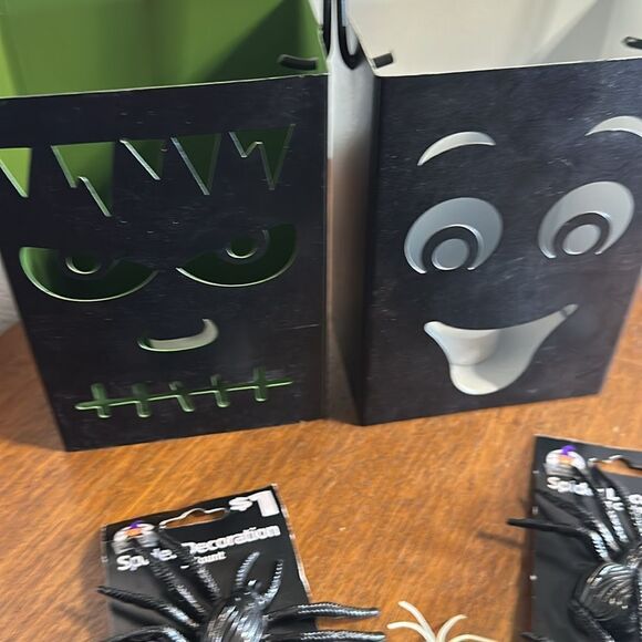 Halloween Themed Metal Buckets and Spider Decorations - Picture 2 of 7